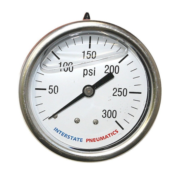 Interstate Pneumatics Oil Filled Pressure Gauge 300 PSI 2-1/2 Inch Dial 1/4 Inch NPT Rear Mount G7122-300 - main